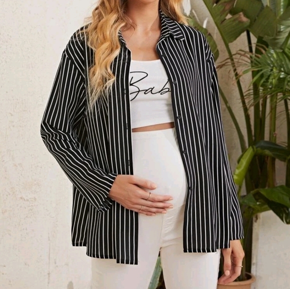 Maternity drop shoulder stripped print blouse - Picture 2 of 2